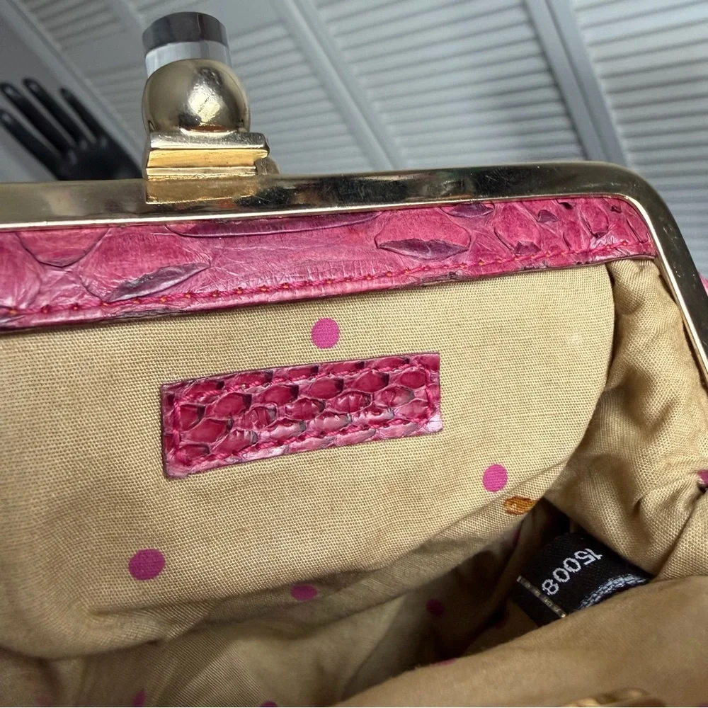 Vintage Kate Spade Exotic Snakeskin Pink Kiss lock coin purse mini handbag